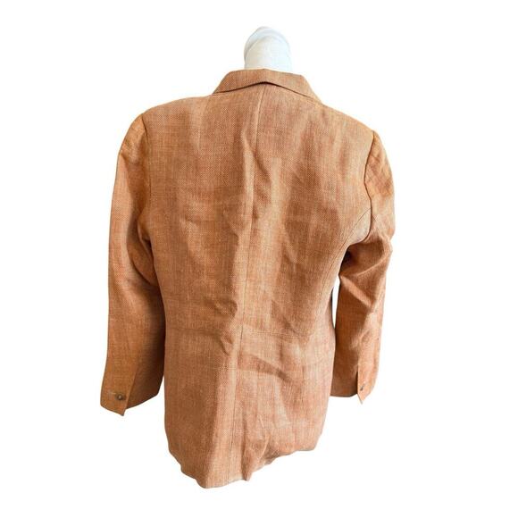 Vintage 80s Escada Peach Tan Plaid Linen Double Breasted Blazer sz 44 Us 14 - Picture 5 of 7